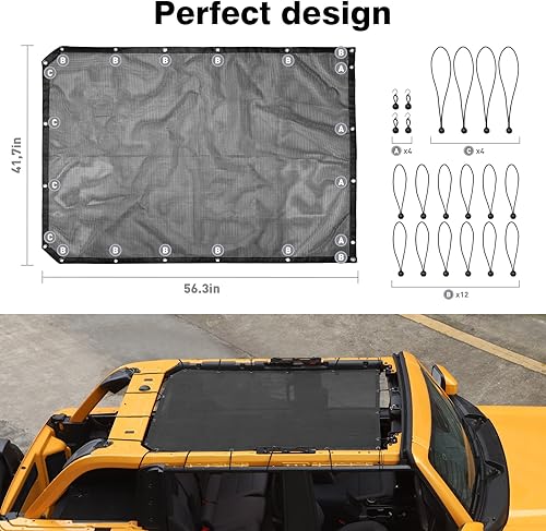 Miniatura 2 de JeCar Parasol de malla para el techo del bikini de longitud completa, accesorios exteriores para Ford Bronco de 4 puertas 2021 2022, color negro