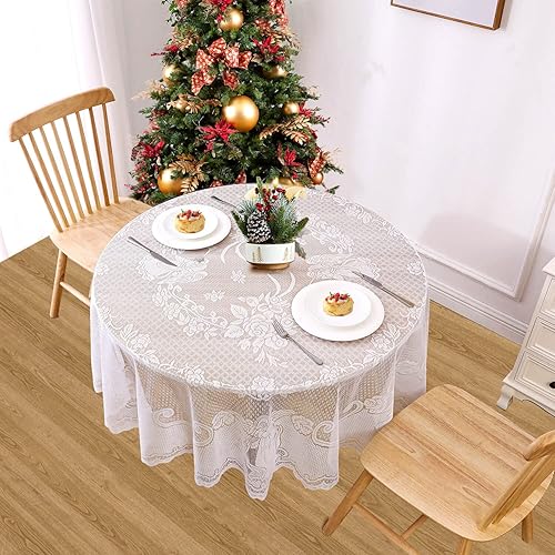 Miniatura 2 de WUBODTI. Manteles rectangulares de encaje con diseño de copo de nieve, color blanco para bodas, fiestas de bebé, banquetes, mesita de noche,