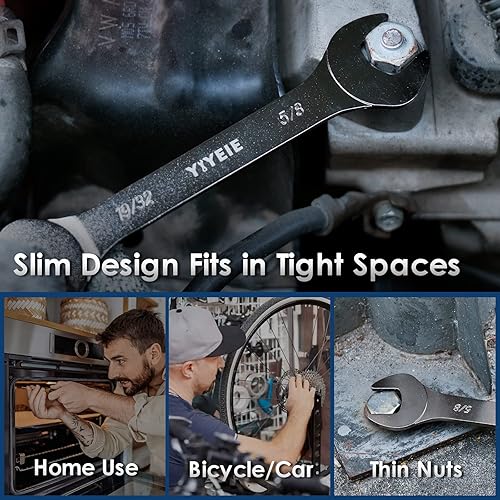 Miniatura 5 de YIYEIE Juego de llaves de extremo abierto superfinas de 9 piezas SAE de 14 a 1-116 pulgadas chapado en níquel acero CR-V juego de llaves planas