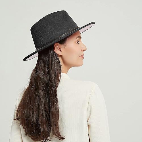 Miniatura 7 de jingsha Sombreros Fedora para hombres y mujeres de ala ancha Fedora de fieltro de Panamá, sombreros de vestir para hombre con hebilla de cinturón