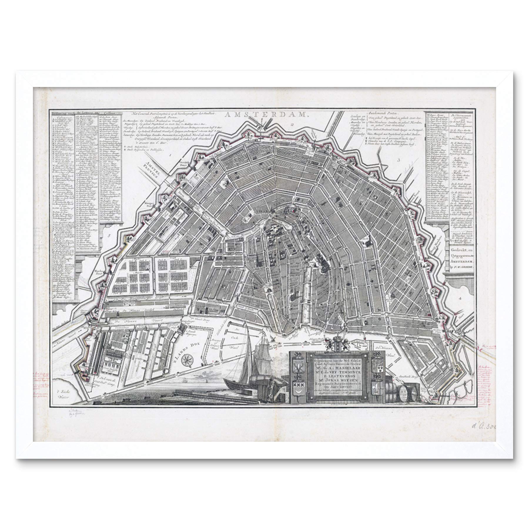 Artery8 Philips Old Map Of Amsterdam City Netherlands Art Print Framed Poster Wall Decor 12x16 inch
