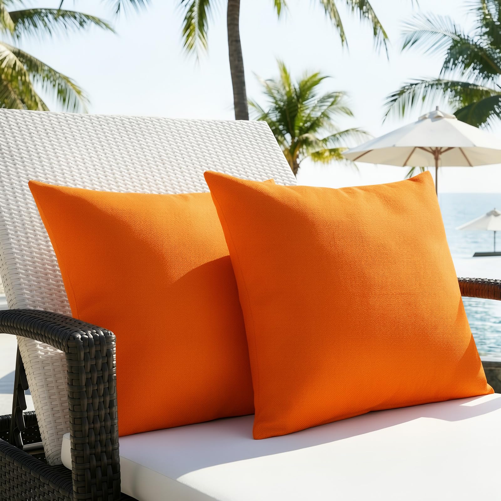 Lewondr Orange Waterproof Outdoor Throw Pillow Cover, 2 Pack Solid Pu Coating Throw Pillow Case Uv Protection Garden Cushion Cover For Patio Sofa Couch Balcony 18"X18"(45X45cm),