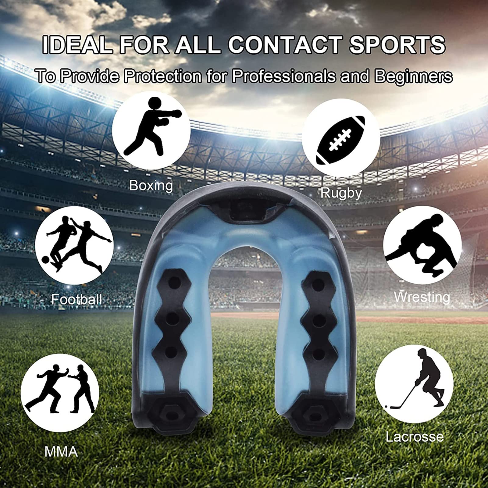 Paquete de 4 Protectores Bucales, Boquilla de Fútbol con Correa Profesional Protector Bucal Deportivo Juvenil para El Fútbol Baloncesto, Lacrosse, Hockey, Boxeo, MMA, Lucha Y Todos Los Deportes