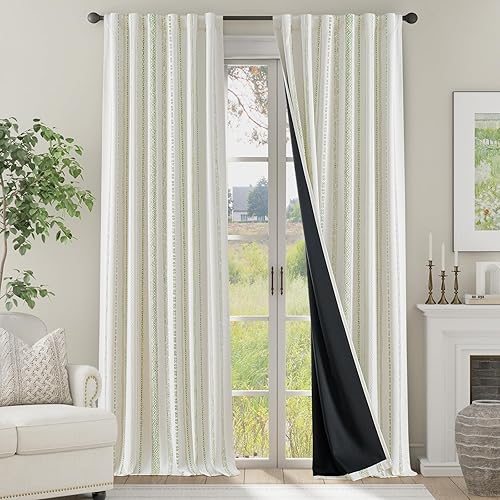 Miniatura 20 de jinchan Cortinas opacas de 84 pulgadas de largo para dormitorio, cortinas aislantes bohemias con estampado geométrico azul en beige con pestaña