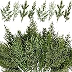 40 Pcs Artificial Pine Branches Assorted Faux Pine Stems Cedar Leaves Needle Sprigs Plastic Fake Christmas Greenery Pine Picks for Xmas Tree Wreaths Garlands DIY Accessories Home Decor (40, Green)
