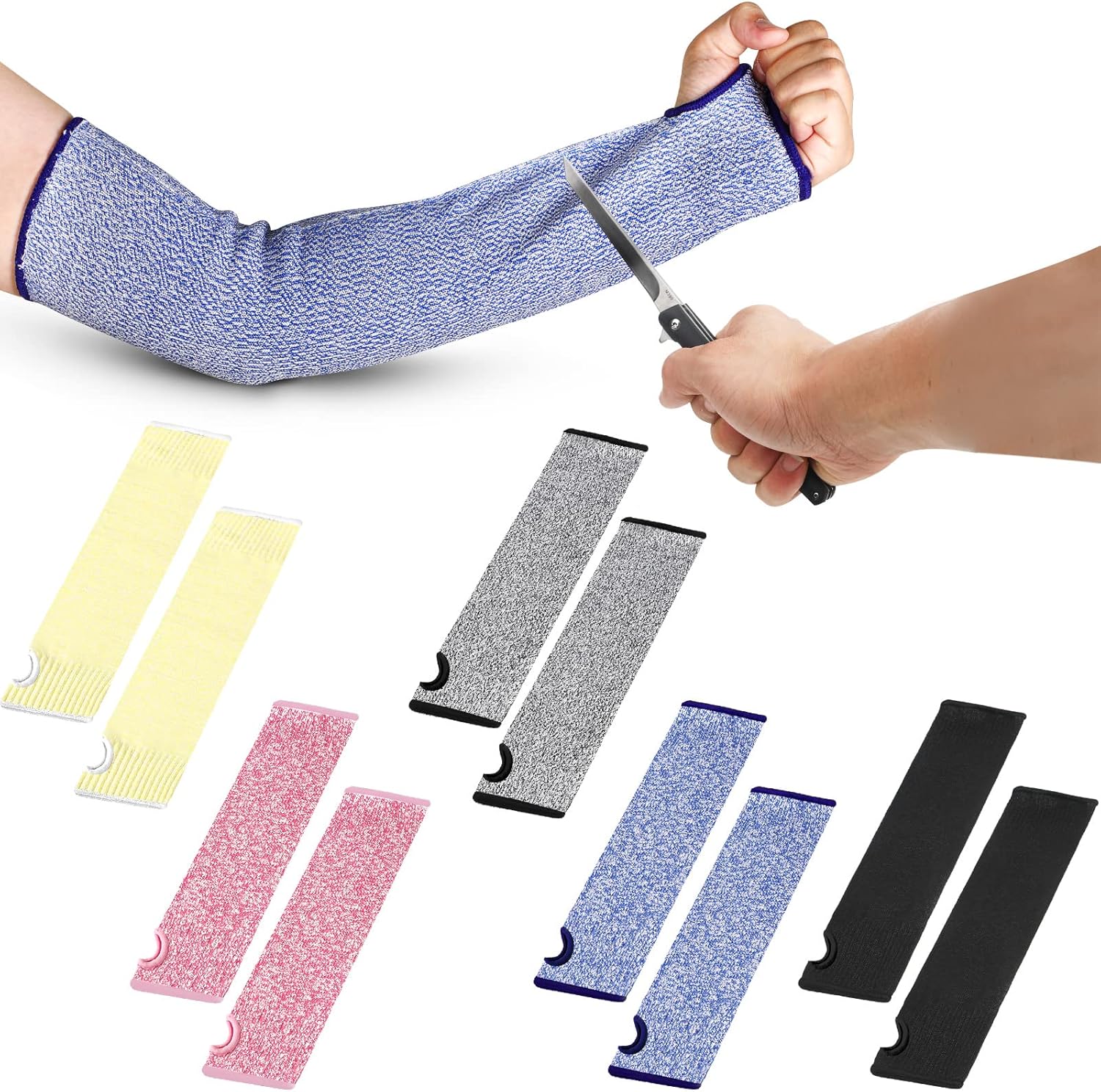 Unittype 5 Pairs Cut Resistant Farmers Sleeves Bite Proof Arm Protectors with Thumb Hole Protective Arm Guard for Thin Skin and Bruising, for Gardening Farming Welding Biting Pet Grooming,5 Colors