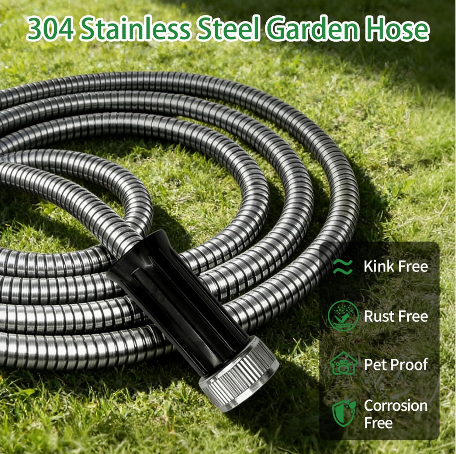 100 ft Metal Garden Hose with Dual Sprayer Set (10 & 6 Patterns), Professional 304 Stainless Steel Flexible Hose, 600 PSI High Pressure Resistant, Leak-Proof Water Hose for Car Wash & Lawn