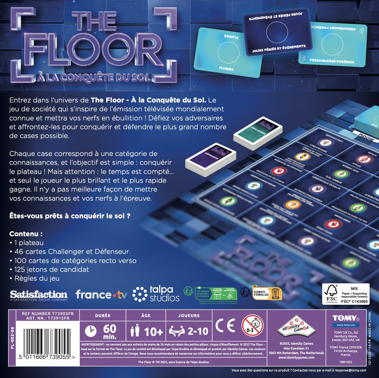 TOMY The Floor Jeu de Société, Jeu de Quiz Inspiré Émission TV, Défis de Connaissances Rapides et Stratégiques, Jeu Familial et Party Game pour Groupes, 2 à 10 Joueurs, Dès 10 Ans