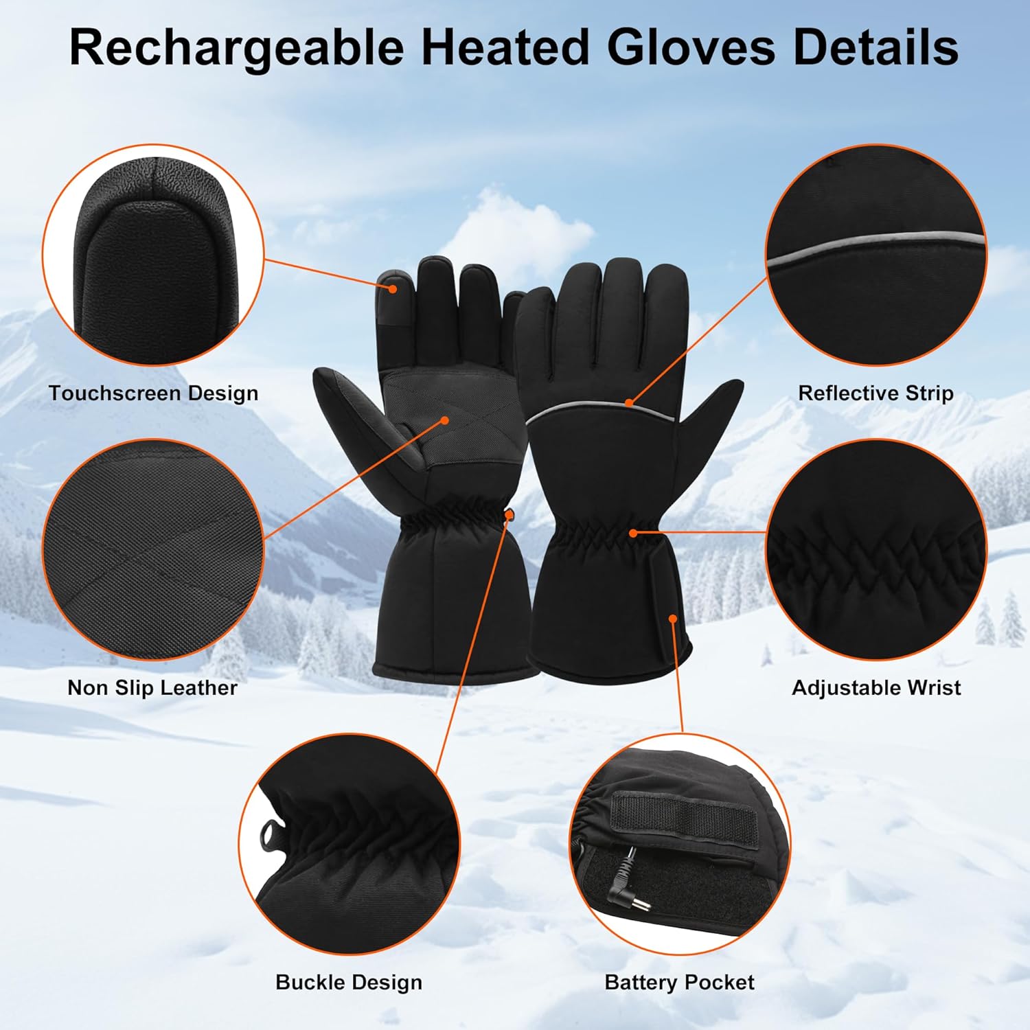 Heated Gloves for Men Women, 3.7V Rechargeable Electric Battery Heated Gloves, Touchscreen Waterproof Winter Heated Work Gloves, Hand Warmer for Camping Skiing Hiking Motorcycle Fishing