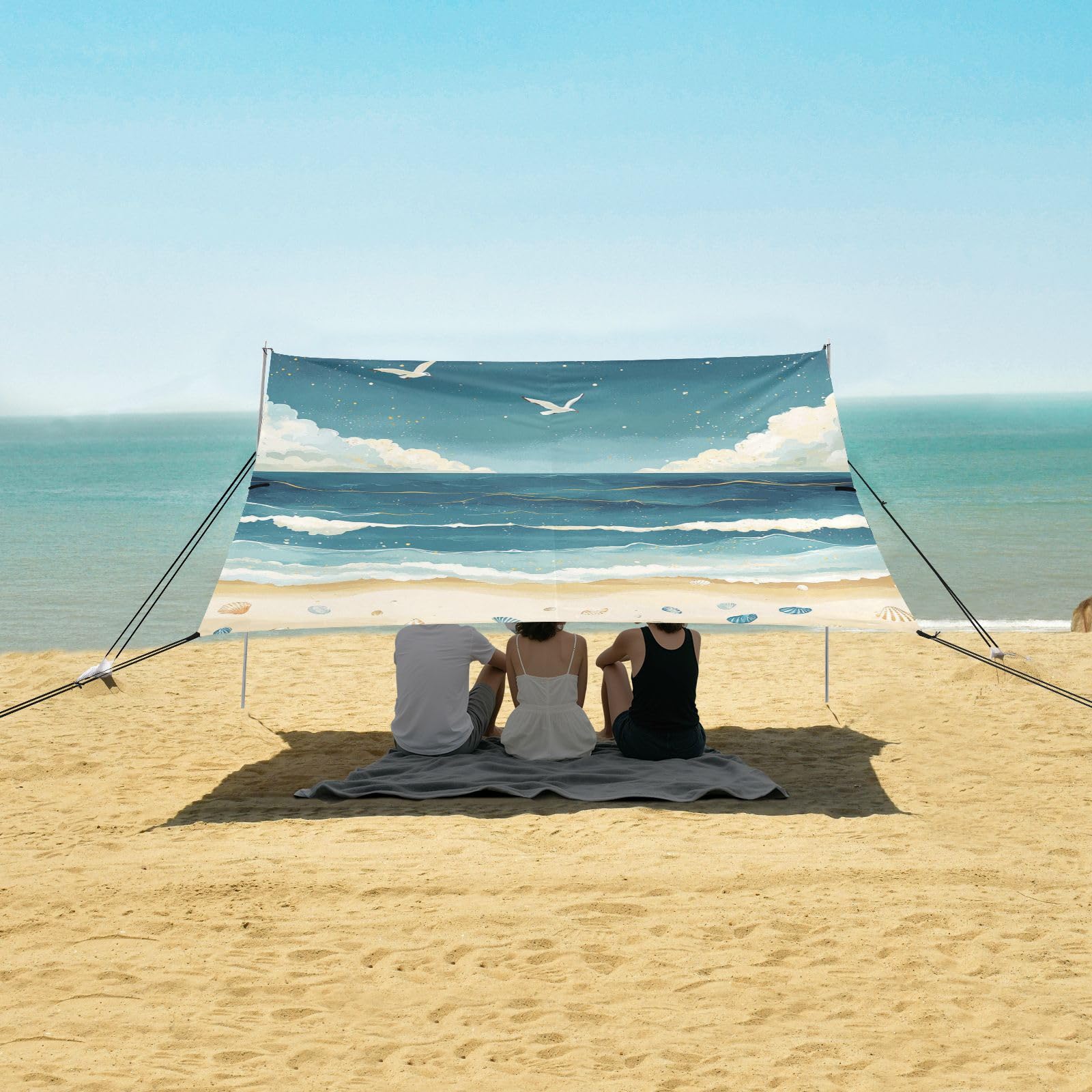 Pare-soleil portable étanche UPF50+ avec sacs de sable et pelle pour camping, pique-nique, jardin