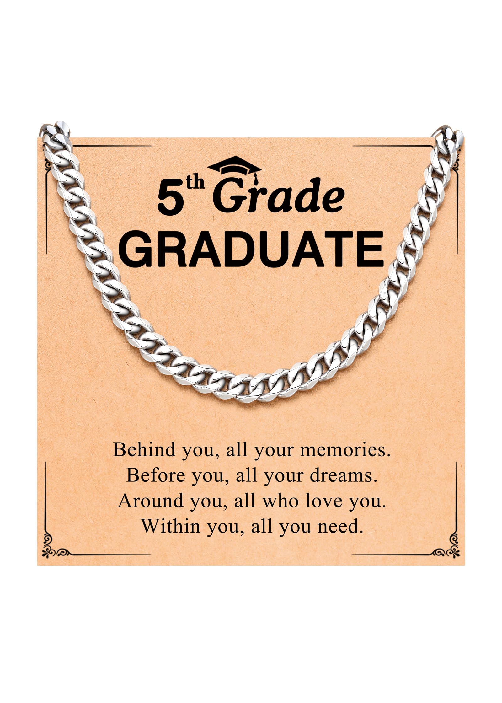 PINKDODO Stainless Steel Graduation Necklace Mens Cuban Link Chain 5th 8th High School Graduation Gifts for Boys Men