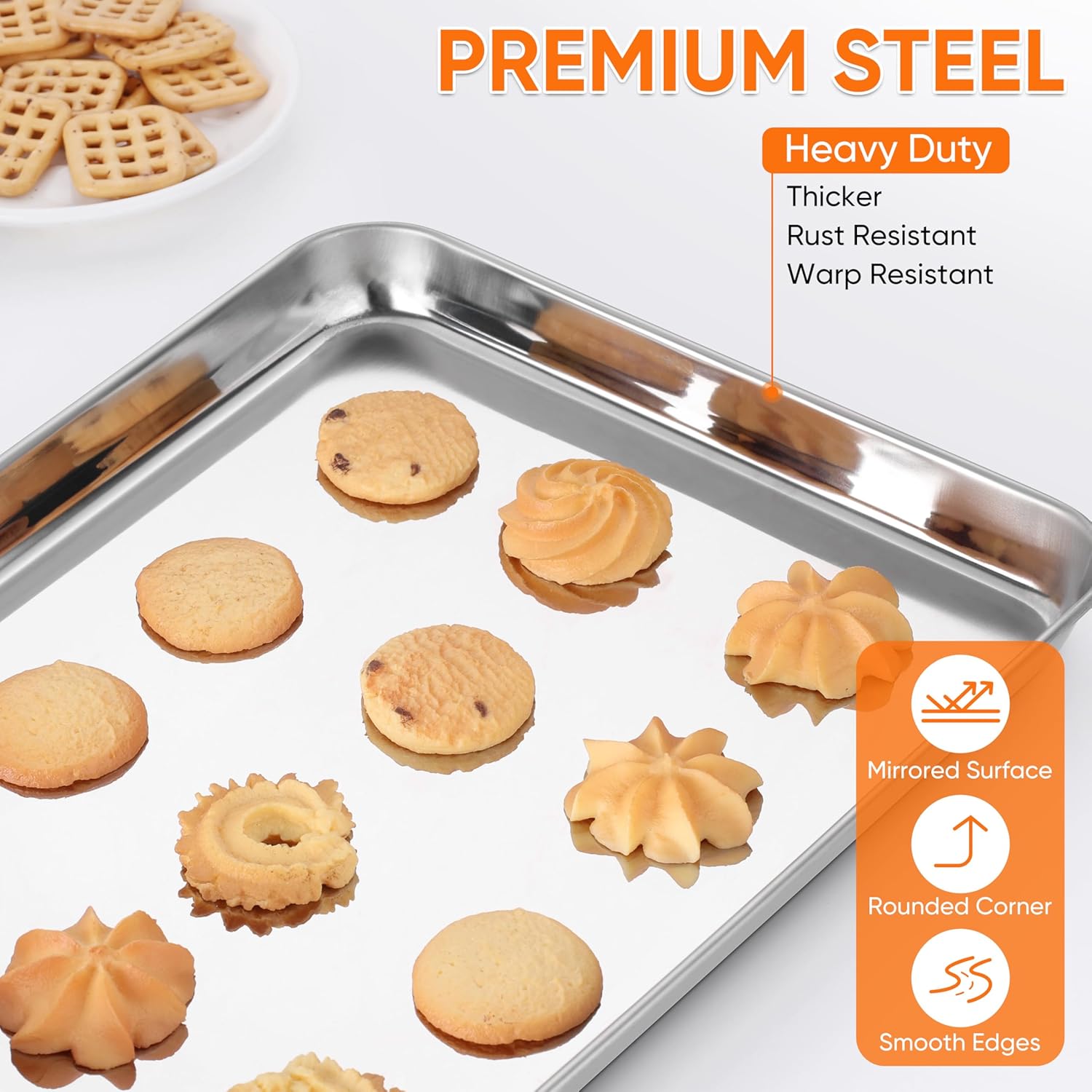 LIANYU 3 Pack Stainless Steel Baking Sheets, Cookie Sheet Pan for Baking & Roasting, 16/12.4/9.2 In, Toaster Oven Pan Cookie Baking Tray, Non Toxic & Heavy Duty & Easy Clean, Dishwasher Safe