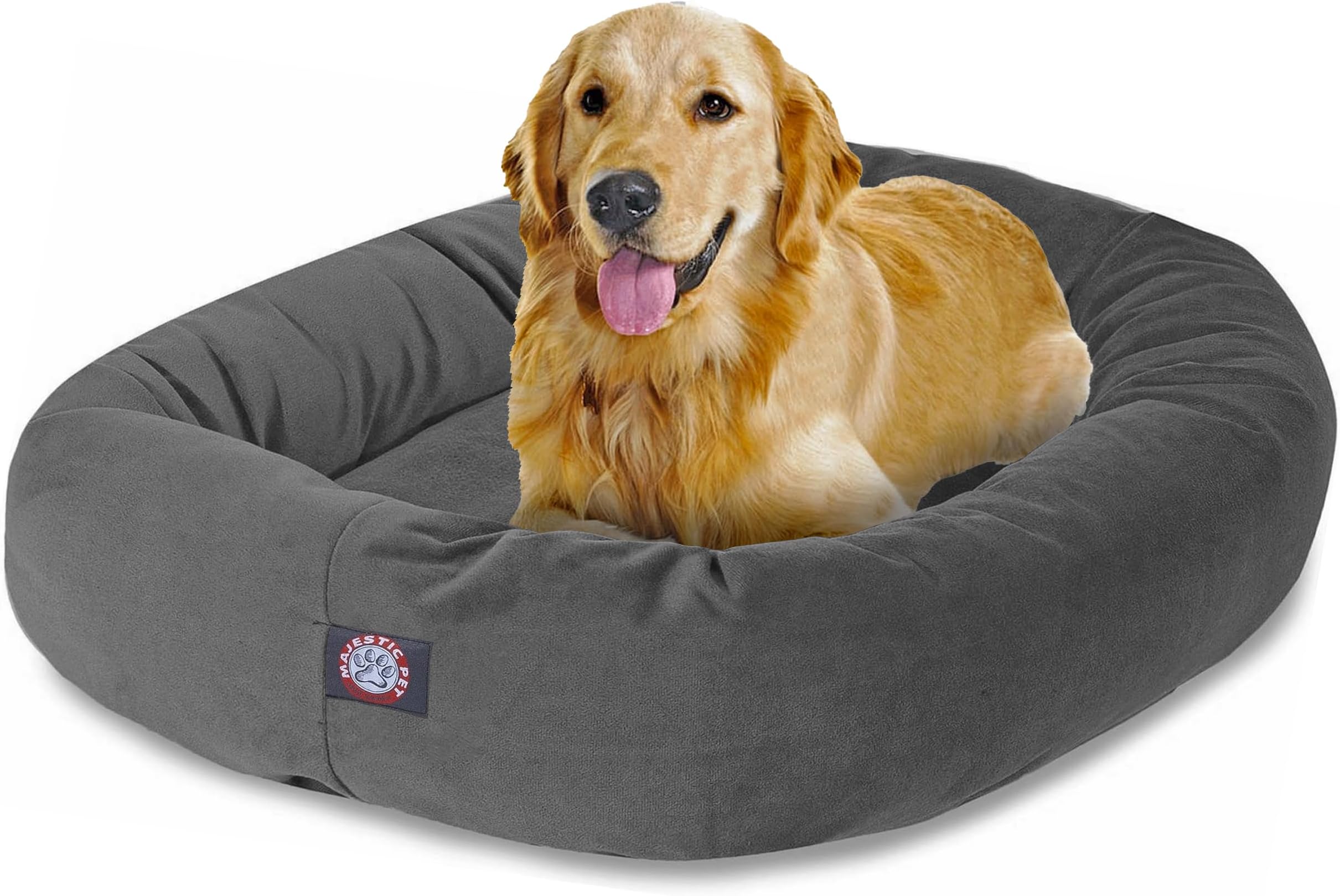 Majestic Pet 40 Inch Large Washable Dog Bed, Orthopedic Donut Cuddle Furniture for Big Dogs, Soft and Cozy Faux Suede Calming Pet Crate Pad & Mat, Fluffy Pet Bed - Gray