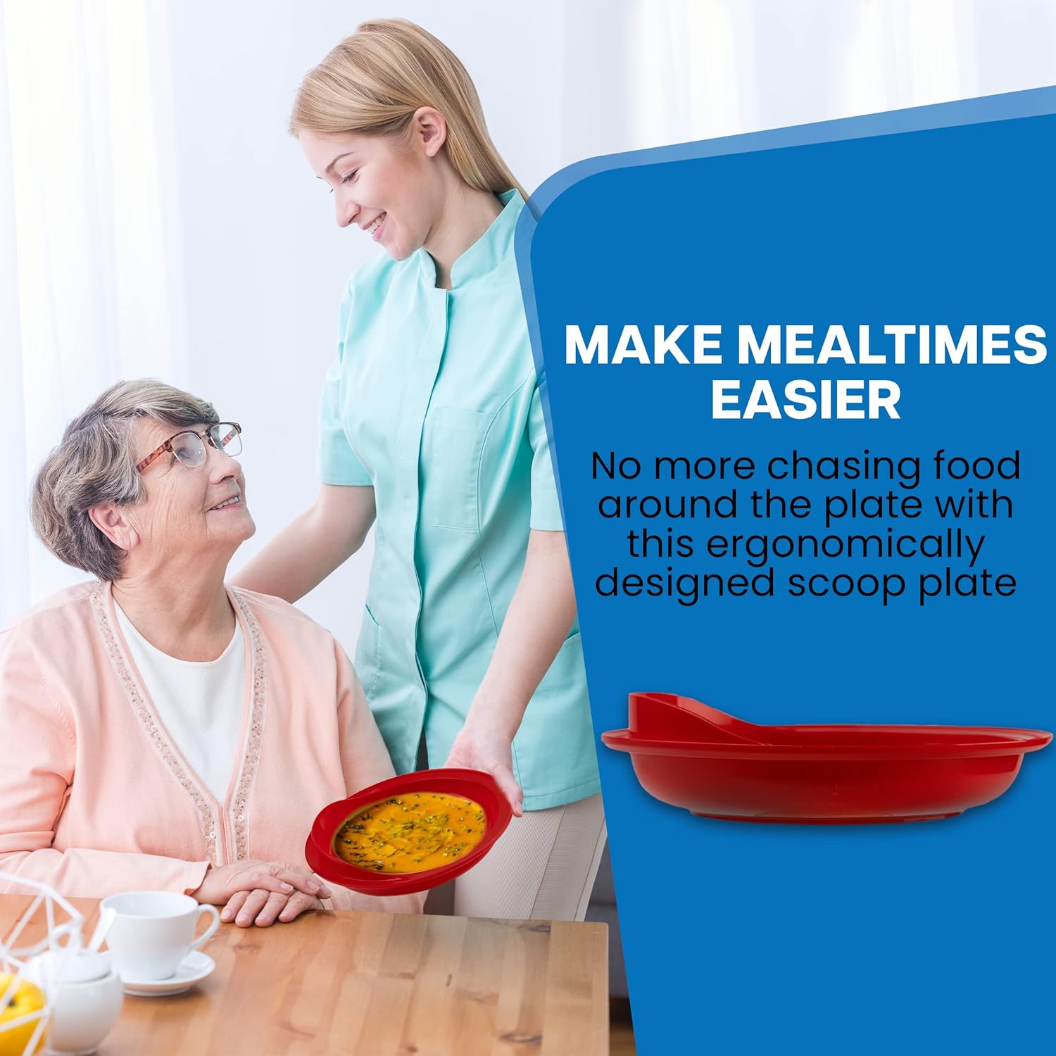 Providence Spillproof 9" Scoop Plate High-Low Adaptive Bowl - 6-Pack Red and White - Dish for Disabled, Handicapped, and Elderly Adults with Special Needs from Parkinsons, Dementia, Stroke or Tremors