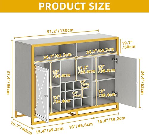 Miniatura 2 de DWVO Aparador de buffet con toma de corriente, gabinete de vino con espejo de 51 pulgadas con luz LED, gabinete de almacenamiento de licor para el