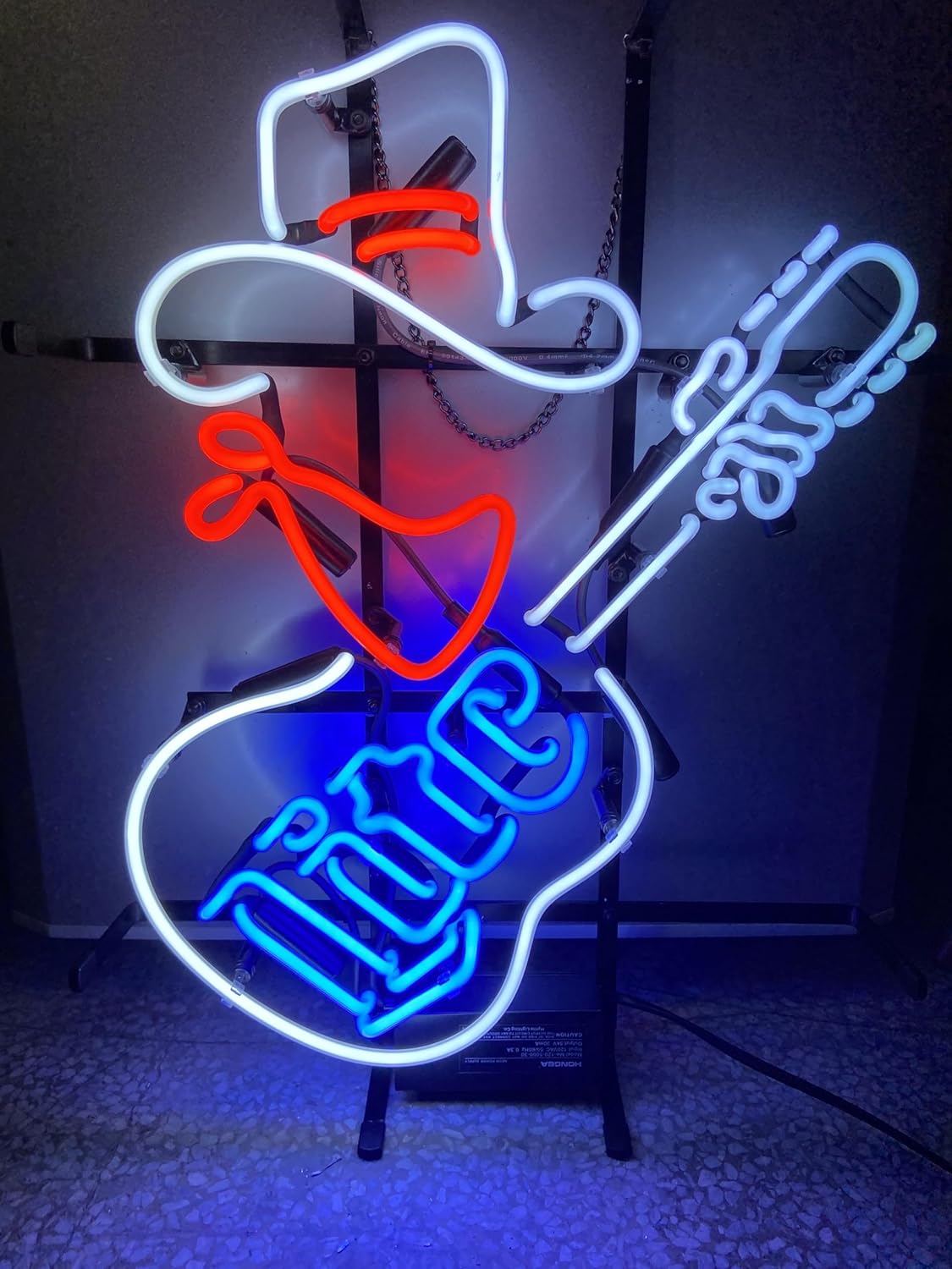 Cowboy Neon Sign Millers Lite Guitar Glass 19''Beer Bar Man Cave Neon Sign Light for Bedroom Home Pub Cafe Birthday Gift Neon Artwork Decor