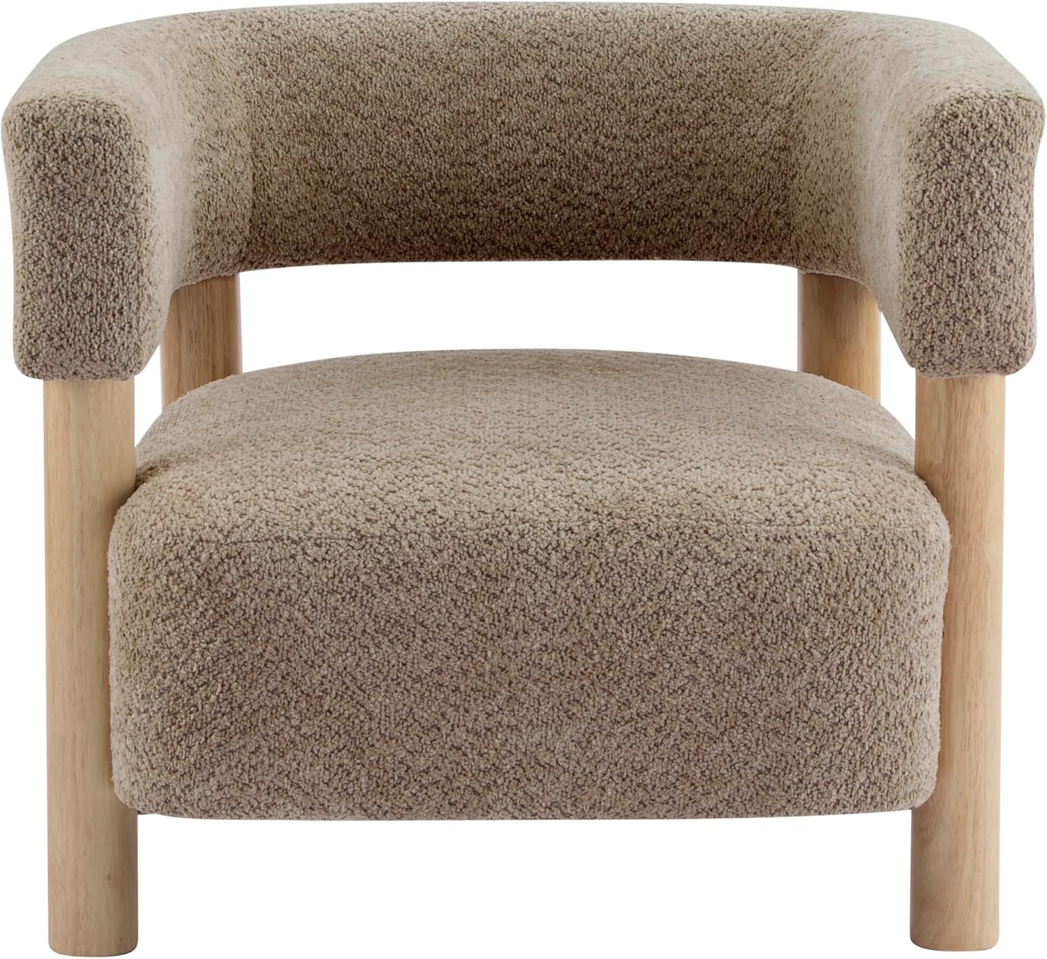 Christopher Knight Home Carly Low Profile Accent Chair, Round Backrest Side Chair, Living Room Armchair with Boucle Fabric Cushion,Comfy Reading Chair for Bedroom,Wooden Single Lounge Sofa,Light Camel