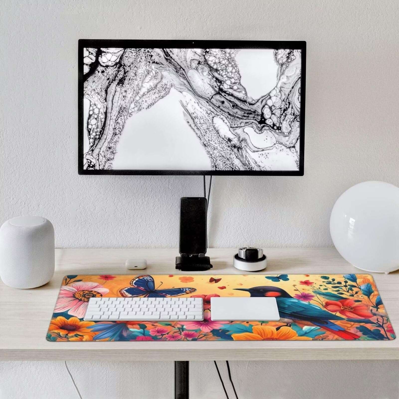 Tapis de Souris Fleur Tapis Souris XXL 1200 x 400 mm, Grand sous Main Bureau Gamer Oiseau Mouse Pad, avec Surface en Caoutchouc Antidérapant, XXL Mouse Pad Améliore la Précision et la Vitesse H-509