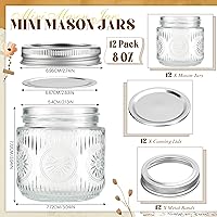 Vista 7 de Tarros de Albañil de 8 oz - Tarros de Vidrio Pequeños Vintage con Tapas de Metal Plateadas, Tarros de Conserva de Boca Regular, Seguros para 12pack