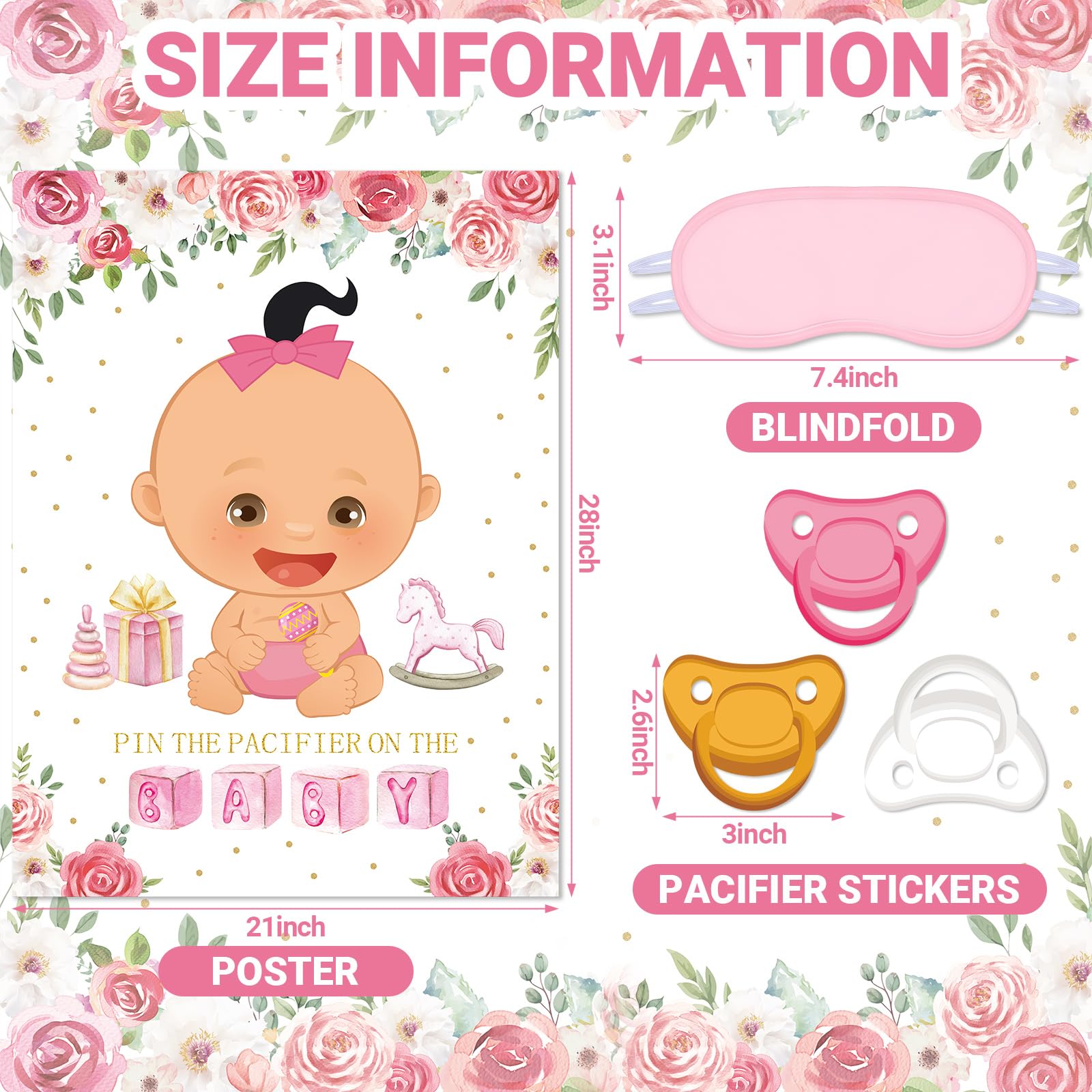 Baby Shower Games Set - Pin The Sticker On Diaper & Diaper Raffle With Tickets, Box, Poster, Blindfolds