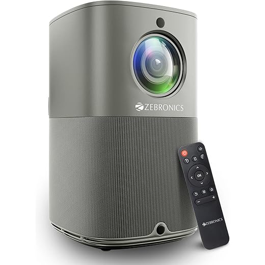 ZEBRONICS PIXAPLAY 18,Smart LED Vertical Projector, 8200 Lumens, 4K Support,Dolby Audio,200 inch Screen Size,HDMI,USB, WiFi,Supports Bluetooth,1080p Native,Electronic Focus,APP Support,Miracast
