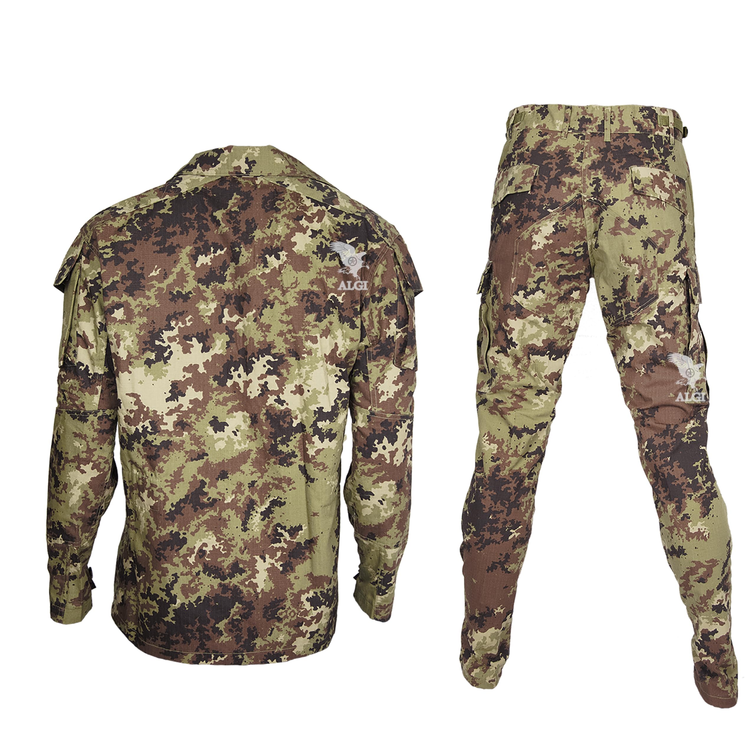 ALGI Completo Tuta Militare da Combattimento Ripstop di Polyfilo Vegetato Mimetico