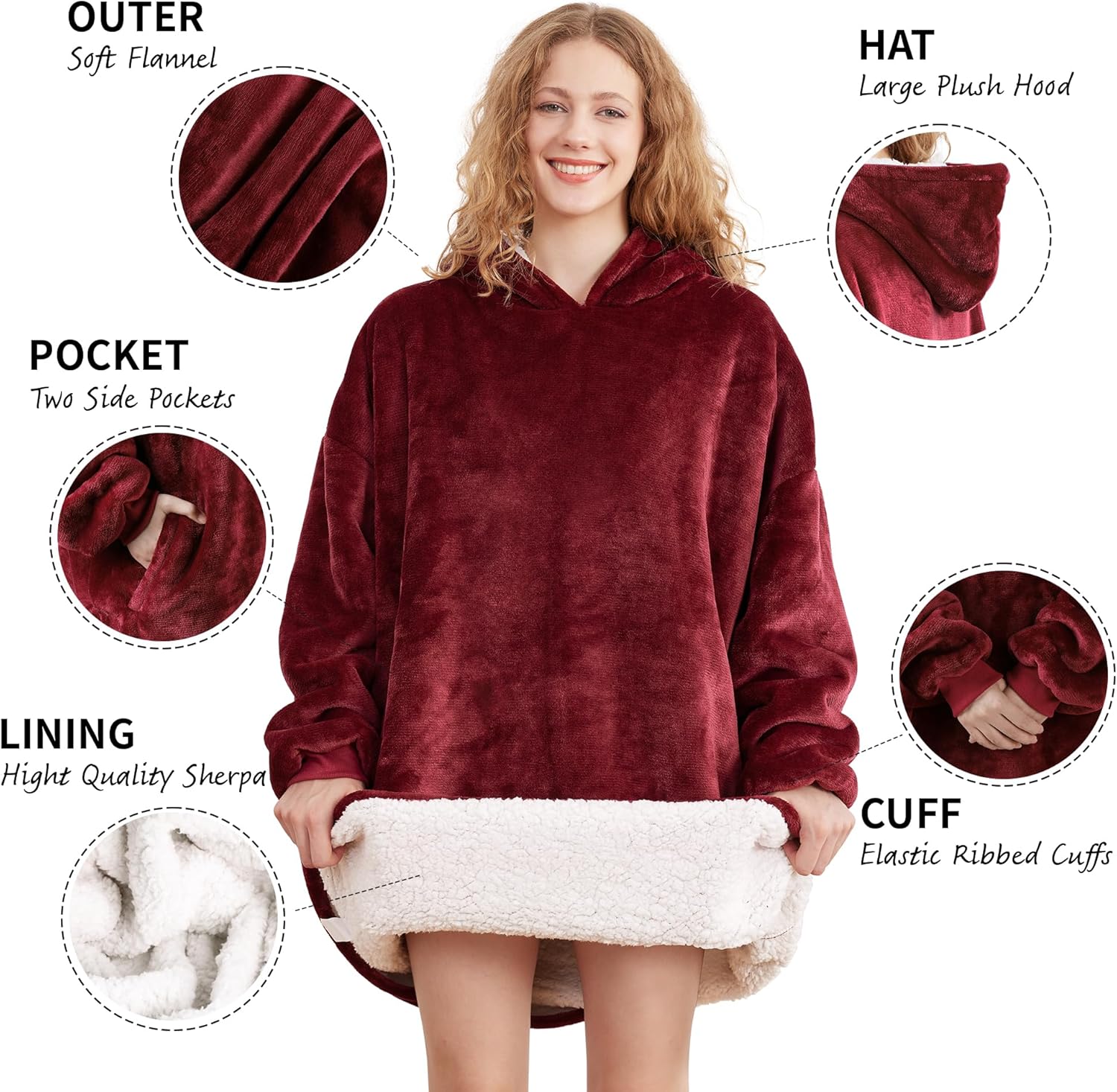 AmyHomie Wearable Blanket Hoodie for Adults & Teens,Oversized Sherpa Hooded Blanket,Warm Cozy Blanket Sweatshirt as Christmas Birthday Gifts for Women Men - Image 4