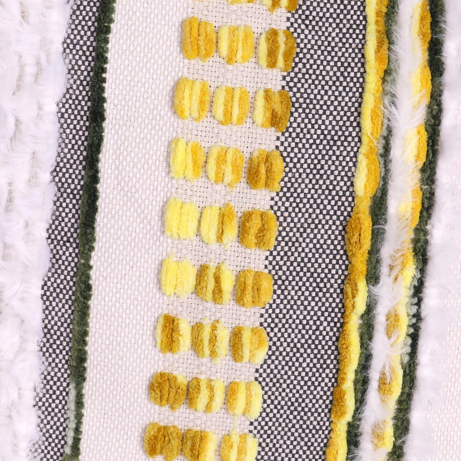 Emvency Boho Throw Pillow Covers 18x18 Inches Set of 2, Yellow and White Chenille Tufted Farmhouse Striped Chic Modern Art Square Decorative Couch Pillowcases for Home Decor Bedroom Sofa Living Room