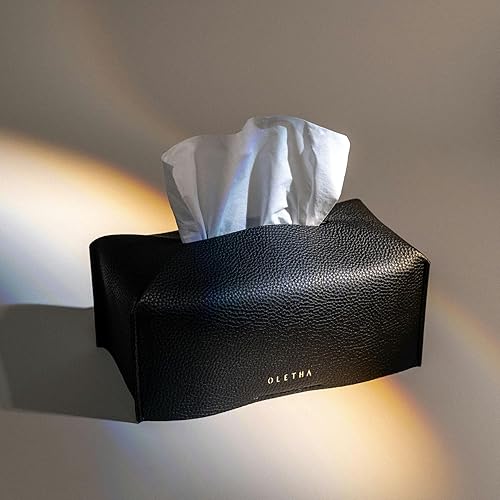 Miniatura 2 de OLETHA Funda para Caja de Pañuelos Rectangular Estética, Portador de Pañuelos de Caja Plana Mediana Rectangular, Negro