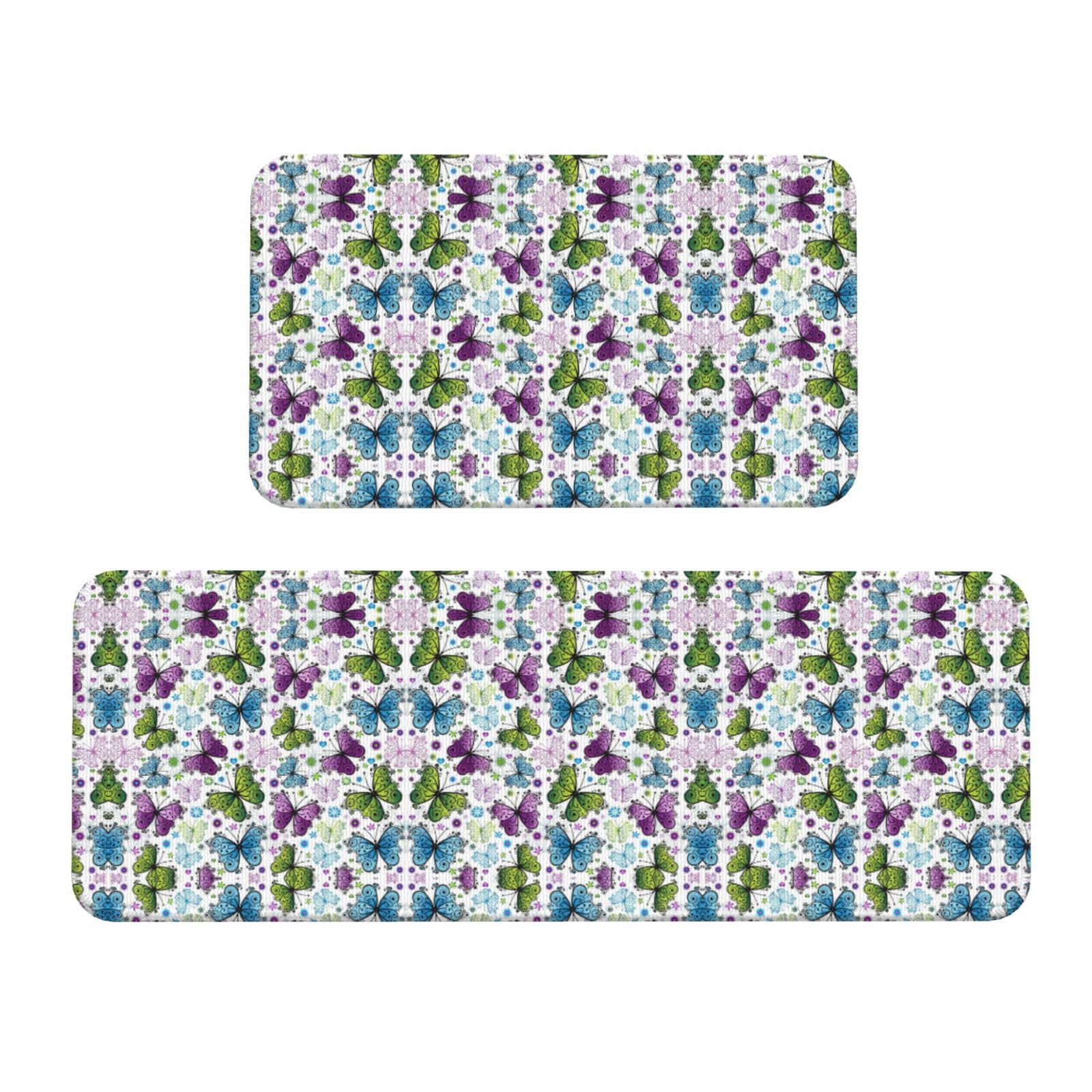 Tapis de cuisine motif papillon coloré : lot de 2 tapis antidérapants pour sol chaleureux