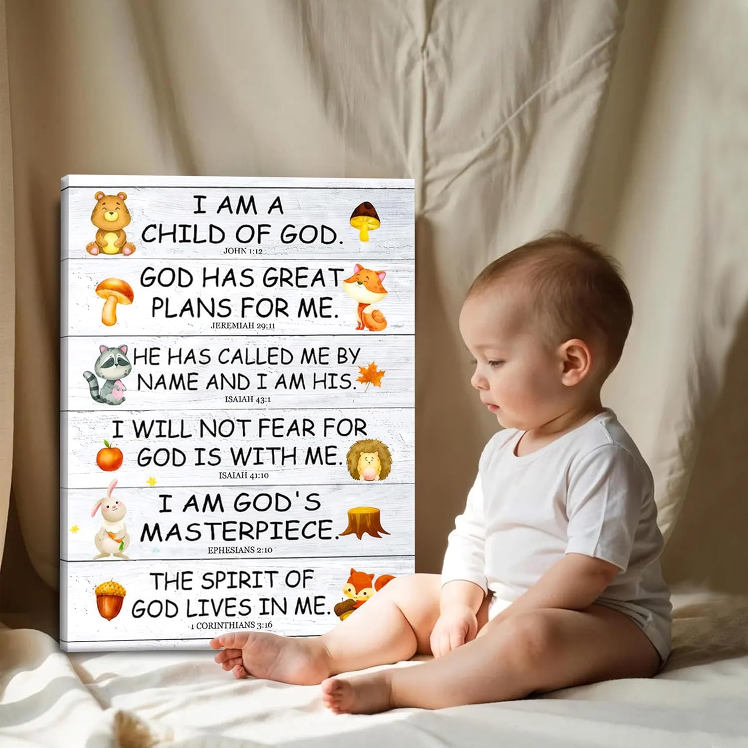 Scripture Canvas Wall Art for Kids Room – Christian I Am a Child of God Bible Verse Wall Decor, Framed Religious Picture Art Prints for Nursery, Classroom, Bedroom 16x24in