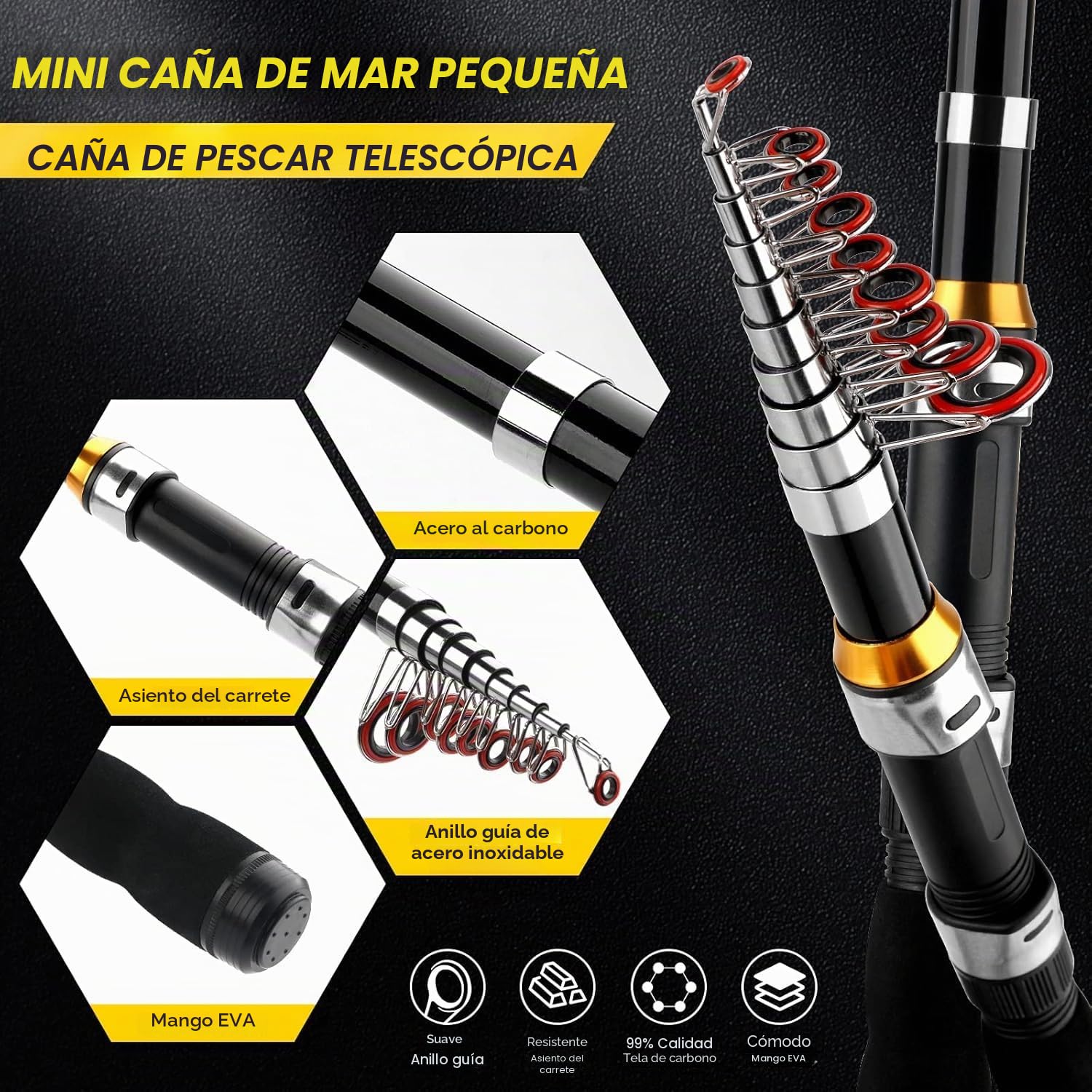 Combo de carrete telescópico para caña de pescar, 2 unidades, 6.89 pies, plegable, carrete giratorio, accesorios con bolsa de pesca, kit de caña de pescar portátil para agua salada, agua dulce, viajes