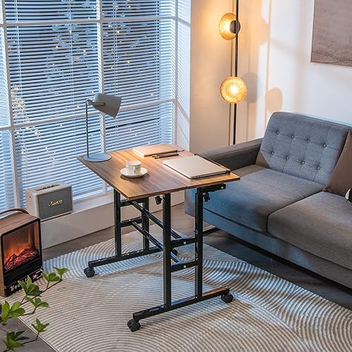 Miniatura 2 de Tangkula Escritorio móvil de pie, escritorio de oficina en casa ajustable en altura con 2 modos, mesa inclinable y ruedas flexibles, carrito de