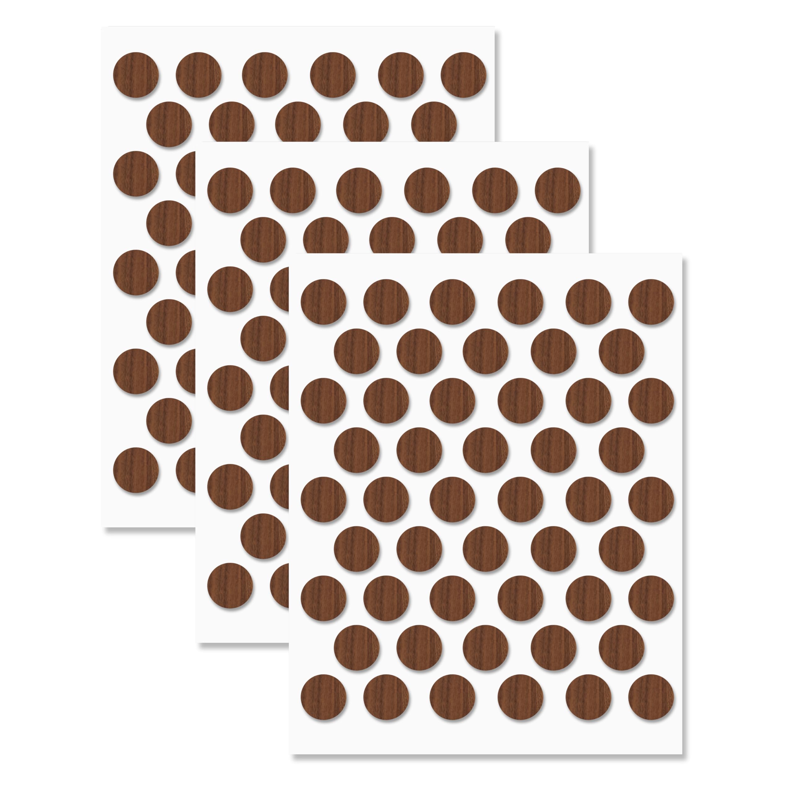Walnut Self-Adhesive Screw Hole Stickers - 150 pcs. 0.55 inch / 14 mm Peel Stick Dust Proof Tape, Water Resistance PVC Caps for Wood Cabinets, Furniture, Drawer, Wardrobe, Kitchen, Table