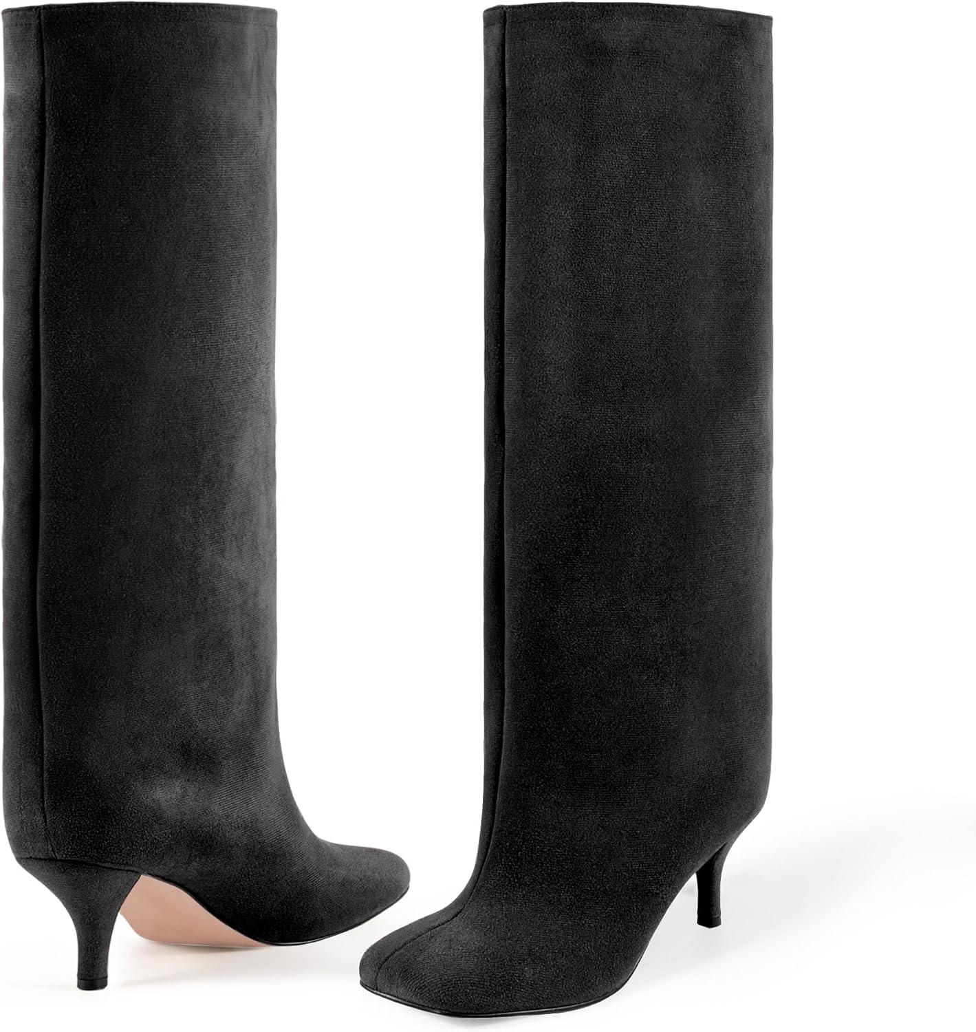 DOBOYG Suede Wide Calf Stiletto Long Boots for Women Pull On boots Kitten Heels Suede winter boots Nude Knee High Boots Comfortable Fall Boots - Image 7