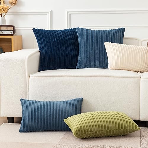 Miniatura 106 de UGASA - Juego de 2 fundas de almohada de terciopelo a rayas, funda decorativa para cojín con cremallera oculta para el hogar, sofá, dormitorio,