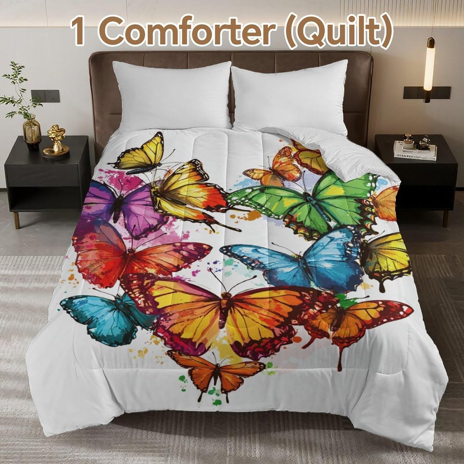 Colorful Butterflies Comforter Bedding Heavy Bed Blanket Soft Warm Fluffy All Seasons Only Quilt 203x229cm