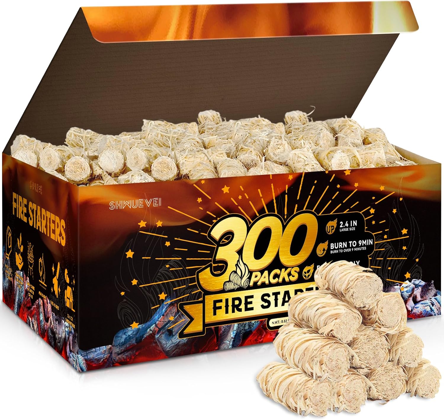 Shwuevei 300 pcs Fire Starter – Natural Fire Starters for Fireplace, Pellet Stove & Wood, Fire Pit, Smoker, BBQ, Chimney, Pizza Oven – Fire Starters for Grill, Charcoal Starter Shwuevei 300 pcs Fire Starter – Natural Fire Starters for Fireplace, Pellet Stove & Wood, Fire Pit, Smoker, BBQ, Chimney, Pizza Oven – Fire Starters for Grill, Charcoal Starter