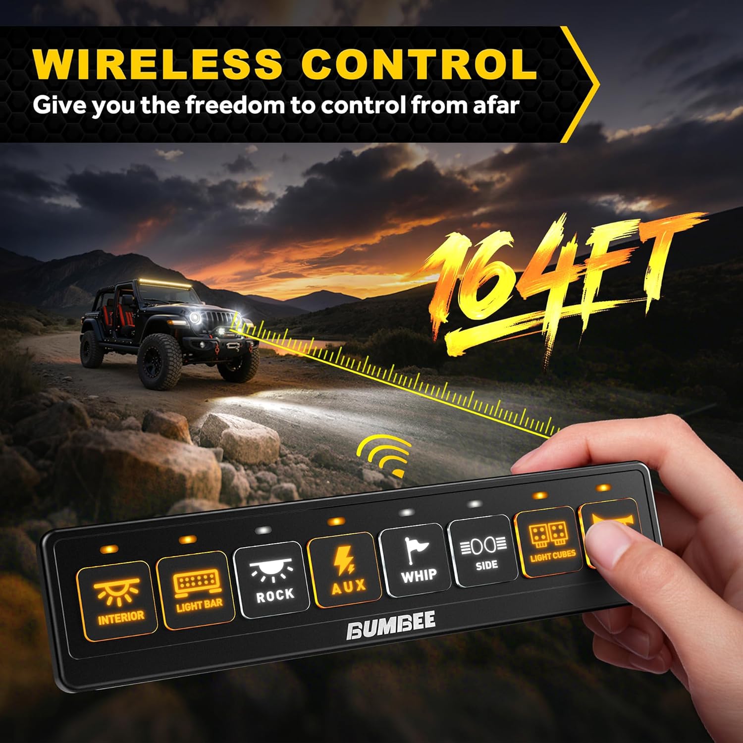 Bumbee 8 Gang Wireless Switch Panel, 4 Control Modes Flash Momentary Strobe Constant Light, Multi-Function Toggle Switches, Remote Control Range Up to 164FT Up to 4-Panel Sync, Waterproof Design