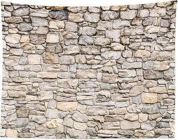Loccor Brick Wall Tapestry - Yellow Old Stone Wall Hanging W80 x H60 Vintage Rock Masonry Stonewall Abstract Art Tapestry Brick Photo Backdrop for Bedroom, Living Room, Dorm, Home Decor