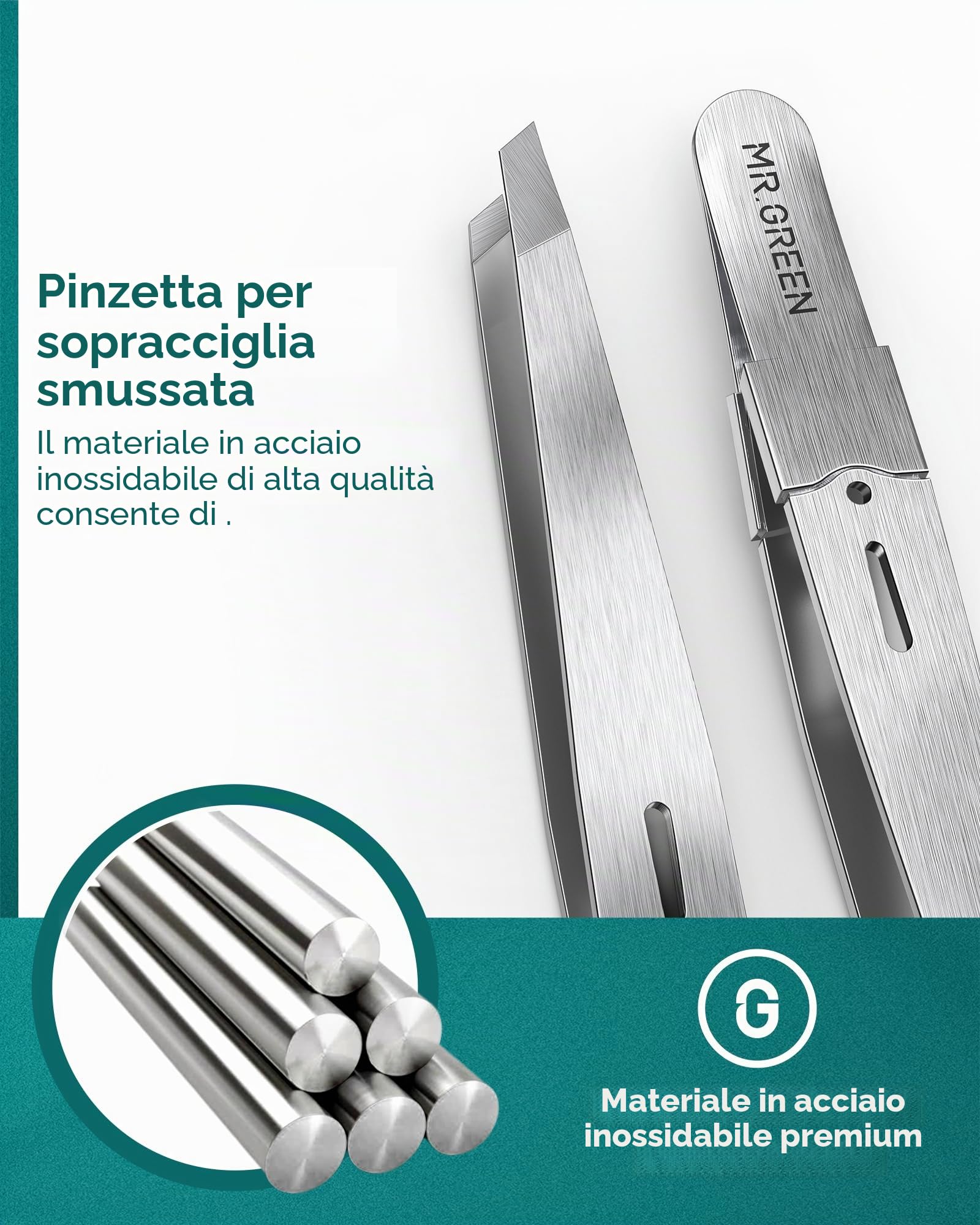MR.GREEN Pinzette per peli del viso da donna, pinzette professionali di precisione per sopracciglia per donne e uomini,