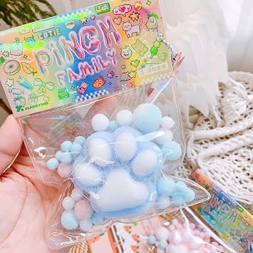 Taba Squishy Cat Paw Squishy Toys Pinch Family Cute Squeeze PVC Sensory Toy Stress Relief Faux Fur Ball OPP Package Gift Squeeze Fidget Toy for Teen Kids