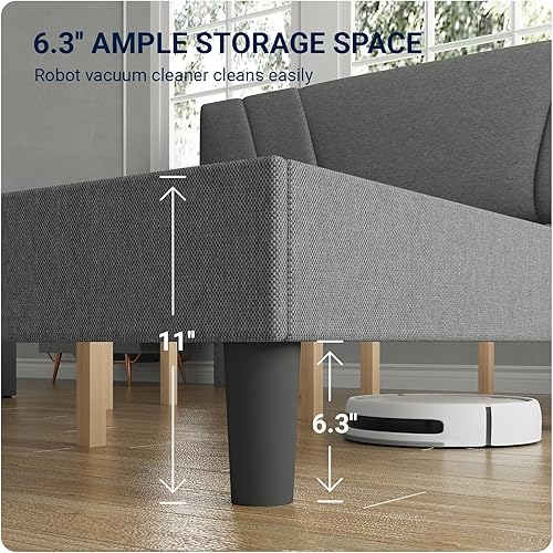 Miniatura 5 de Avenco - Base de cama tamaño Queen, plataforma tapizada con cabecero ajustable, soporte de listones de madera, fácil montaje, no necesita somier,