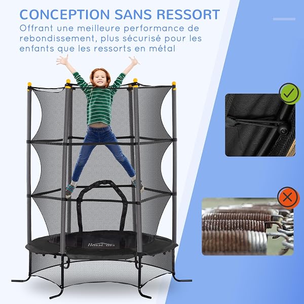 HOMCOM Trampoline Enfant Ø 1,63 m Filet de sécurité Porte zipée Couvre-Ressorts 6 poteaux rembourrés Inclus - 3