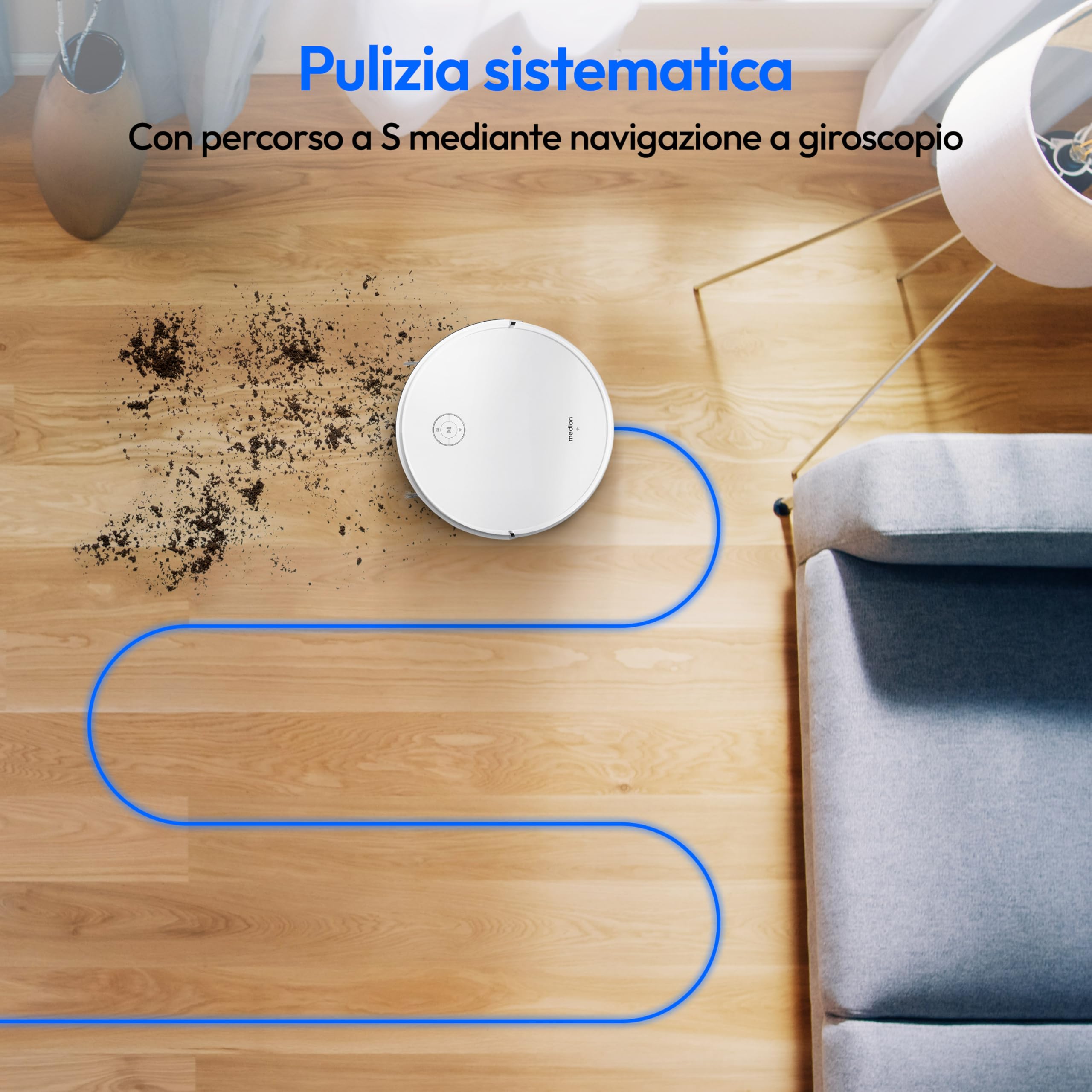 MEDION Aspirapolvere robot con navigazione intelligente S35 (app e controllo vocale, potenza di aspirazione 4000 Pa, navigazione giroscopica in linee S sistematiche, rilevamento tappeti
