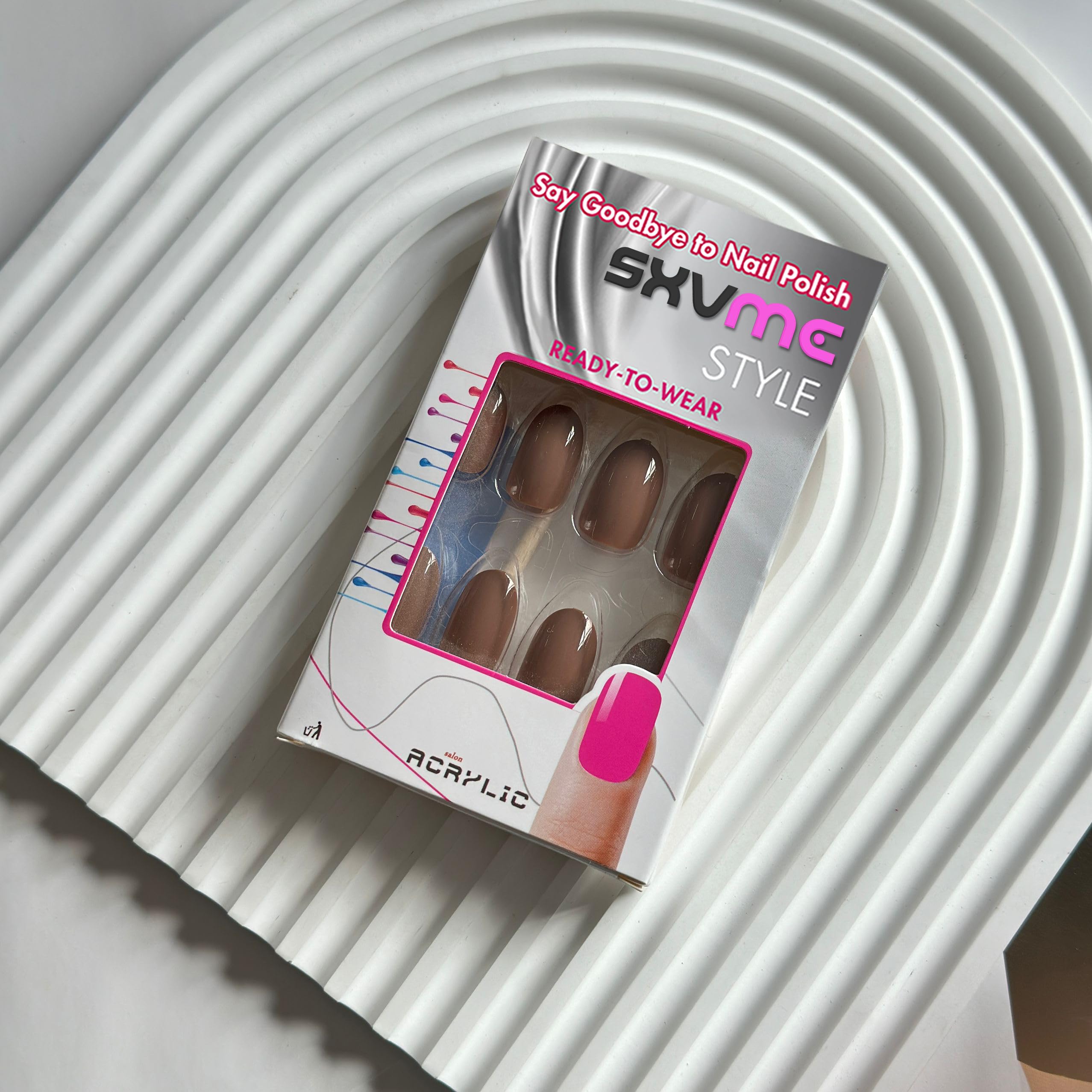 SXVME Light Brown False Nails Short Oval, Fall Winter Acrylic Press on Nails Short, Brown Fake Nails Short - Image 2