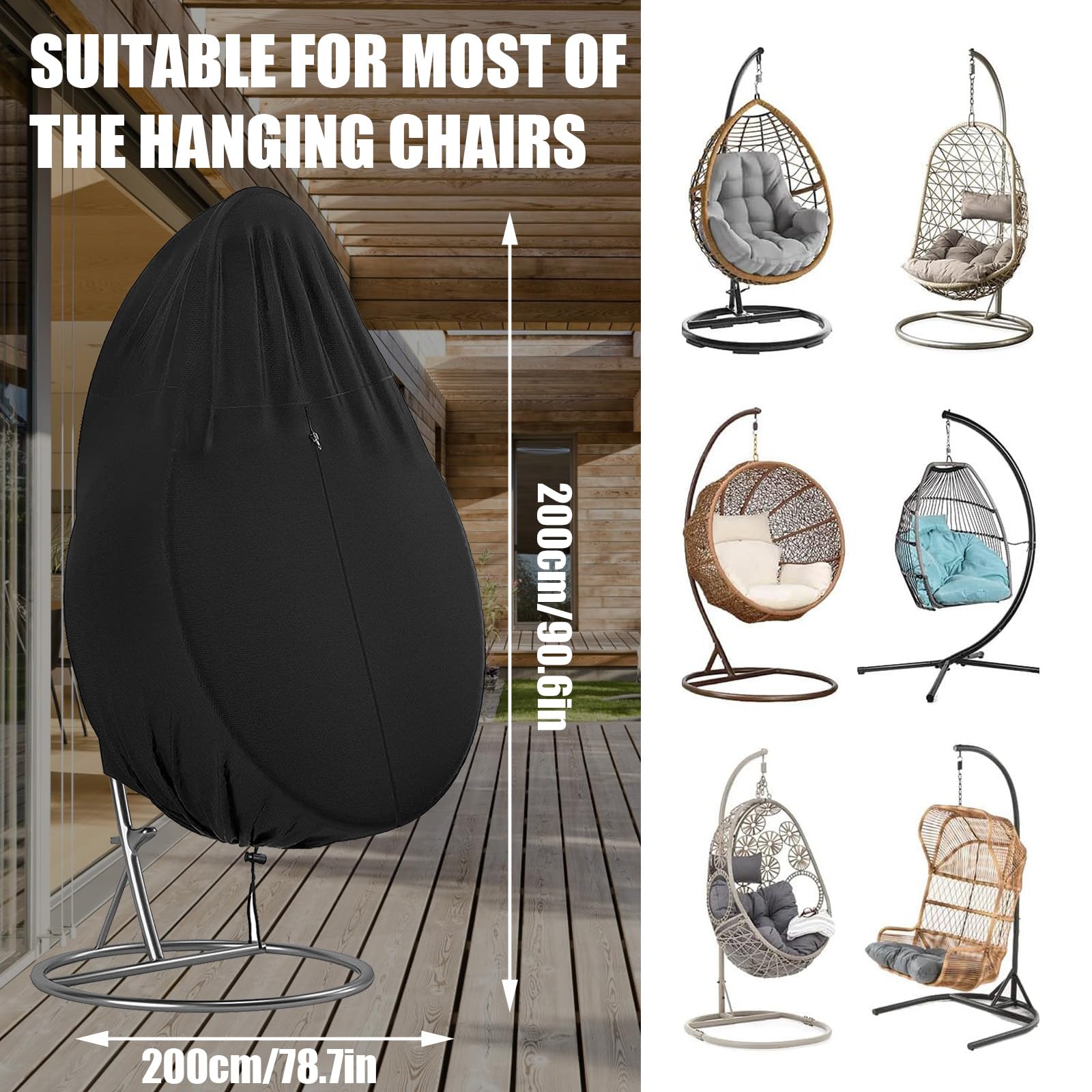 Housse de Chaise Suspendue avec Tirette - Couverture de Chaise Suspendue en Oxford 210D Imperméable Anti-UV/Vent,200x230cm