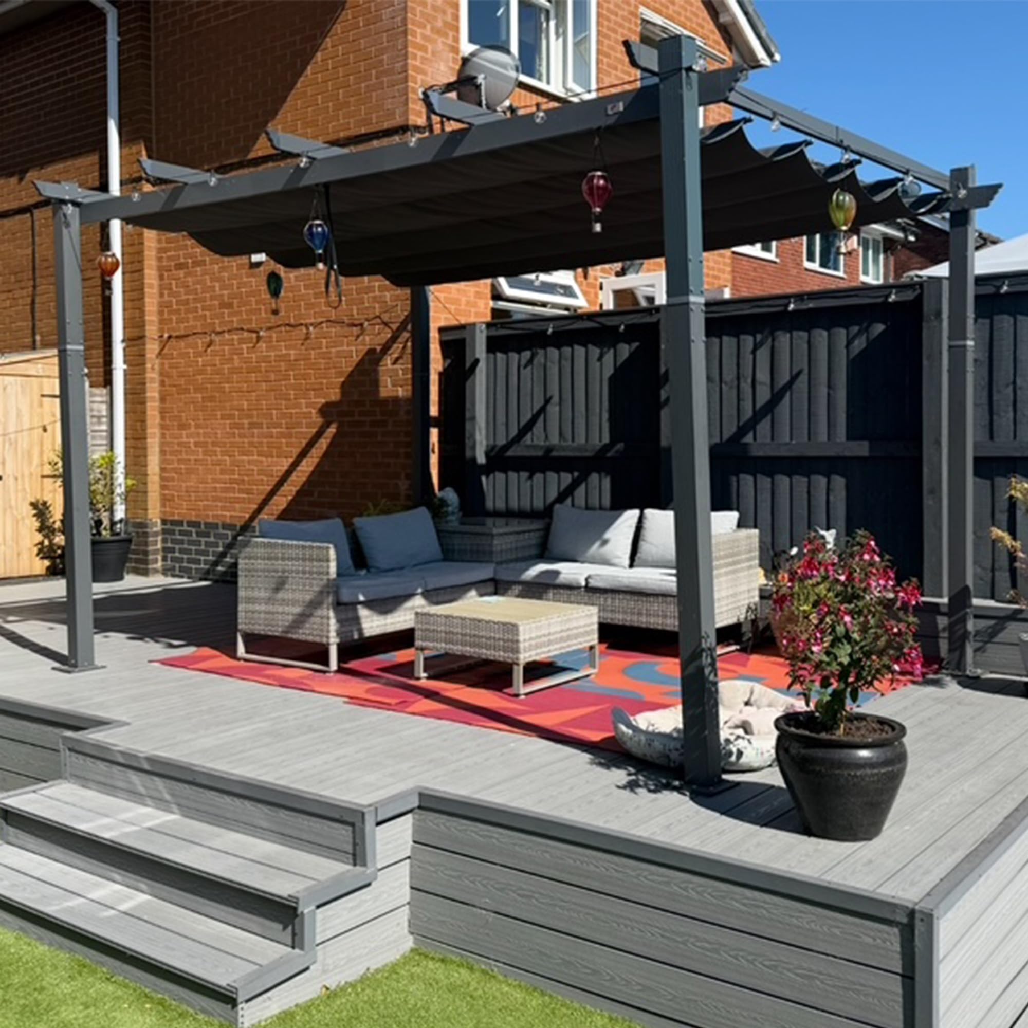 PURPLE LEAF Pergola Aluminium 3,65 x 3 m avec LED Toit Coulissant, Gris
