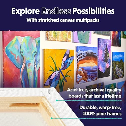Miniatura 2 de Crafts 4 All Tableros de lienzo estirados para pintar, paquete de 12 lienzos de arte en blanco de 8 x 10 pulgadas, lienzo enmarcado para pintar con