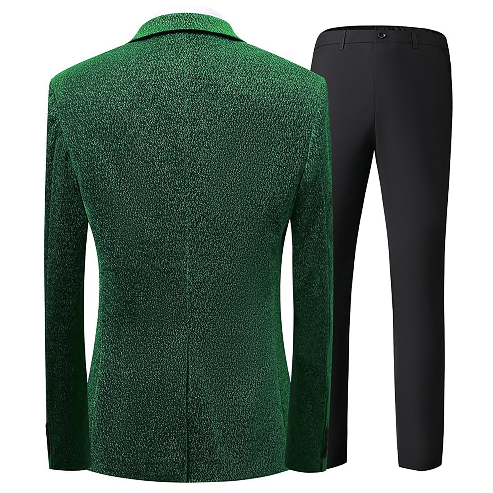 Generisch Tuta sportiva estiva da uomo, per il tempo libero, in tre pezzi con paillettes, un bottone, sottile e lucido, giacca classica con vestibilità normale, abito da uomo con camicia